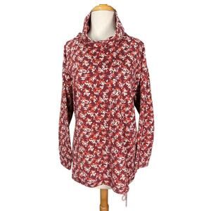 Lands’ End Floral Waffle Knit Cowl Neck Tunic Top 1X Drawstring Hem Cottagecore